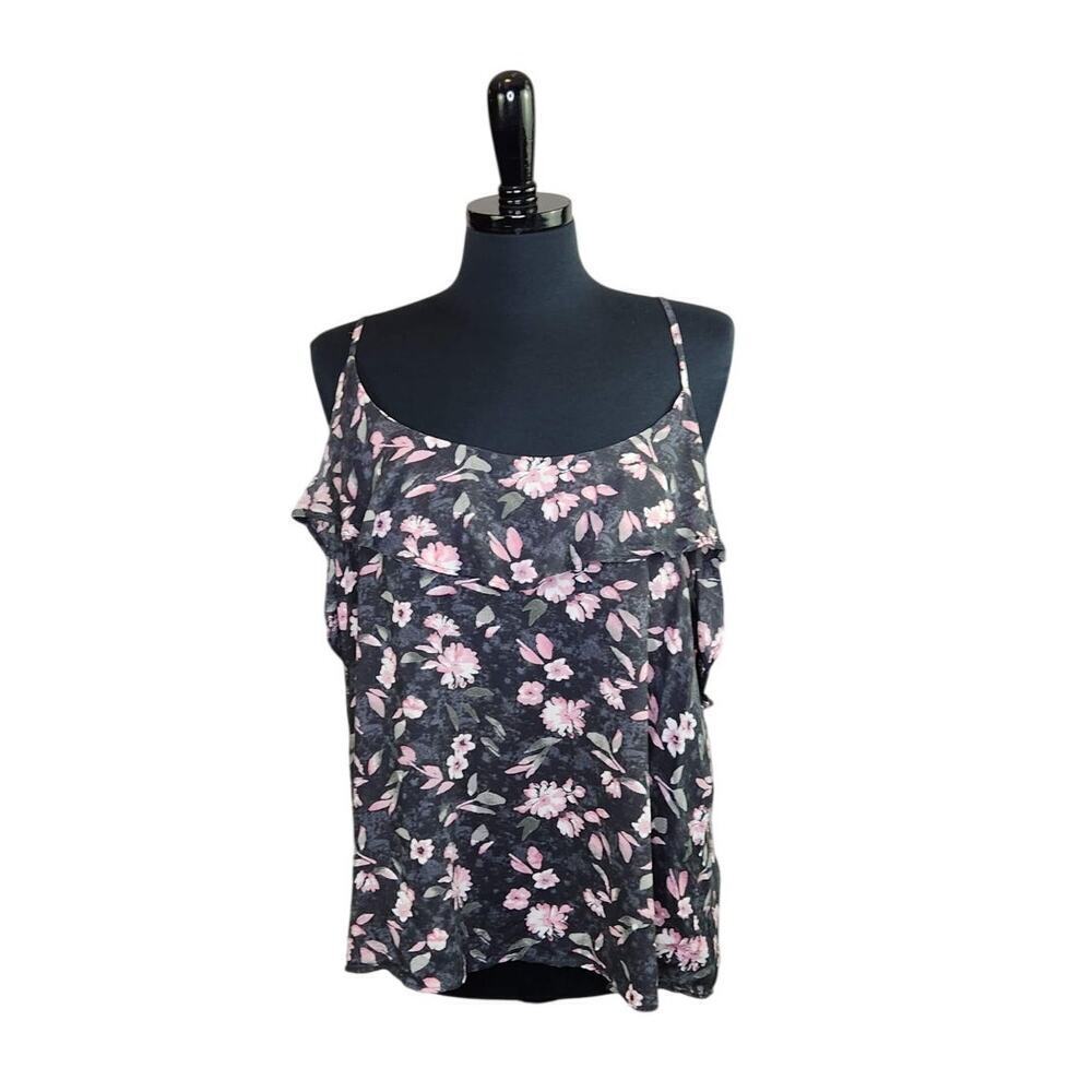 America Eagle Camisole Blouse Tank Top Floral Ruffle Romantic XL